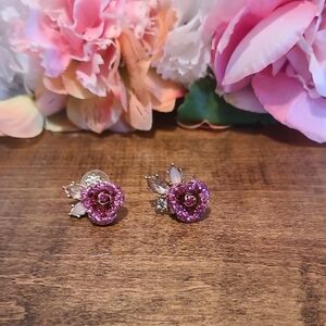 Betsey Johnson Pink Glitter Rose Earrings